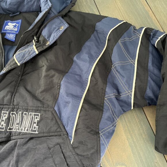 Vintage 90s Starter Notre Dame Fighting Irish NCAA Quarter Zip Coat Large (IN) - Picture 6 of 12